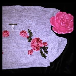 Rose floral embroidered Cold shoulder Dress or Top